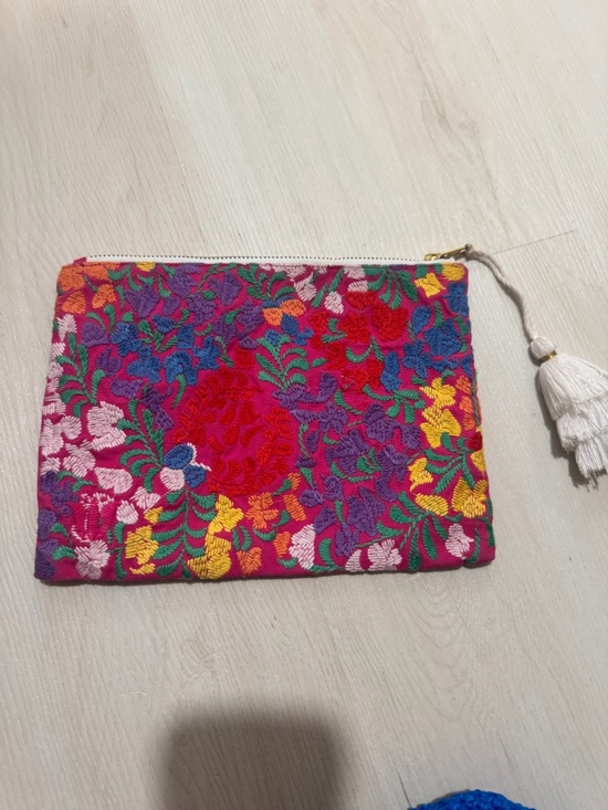 j. marie Handbags - Small Floral Clutch - Embroidered Zip Clutch with Tassel - Used Once